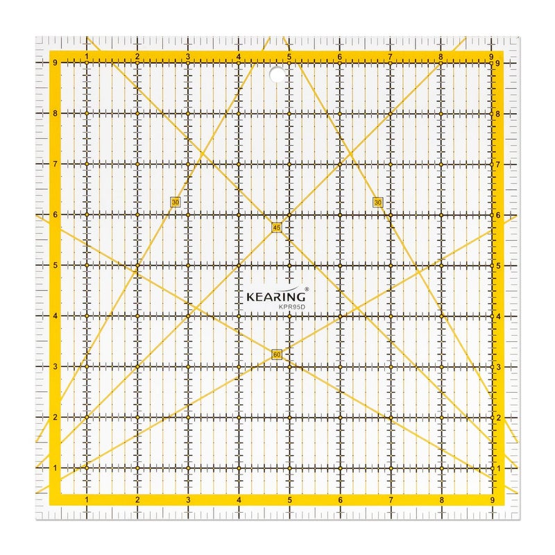 KEARING KERING Square Quilting Ruler - 9.5x9.5 inch Anti-Slip Acrylic Ruler for Patchwork Piecing, Bias Strips & Rotary Cutting, Professional Quilter's Tool with Dual-Angle Guide - Image 1